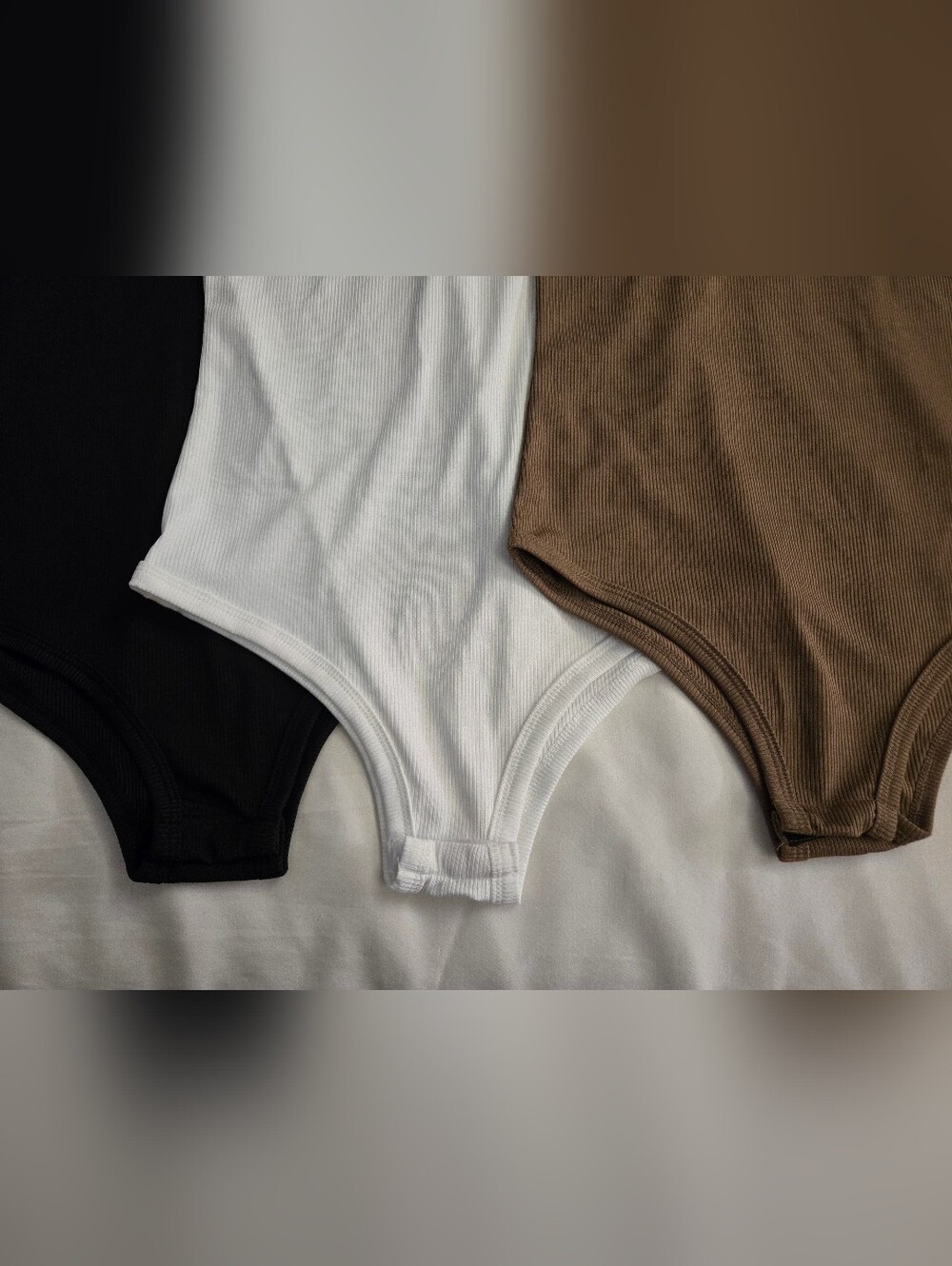NEW Ribbed Tank Bodysuit Trio - Black, White & Brown (Medium) - Picture 3 of 6